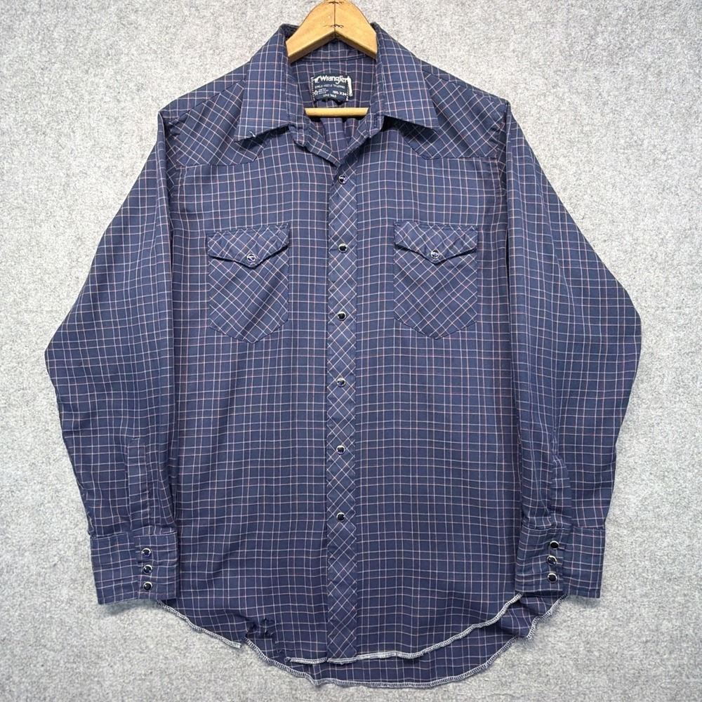 Vintage 70s Wrangler Pearl Snap Western Shirt Men L Plaid Cowboy Rodeo USA